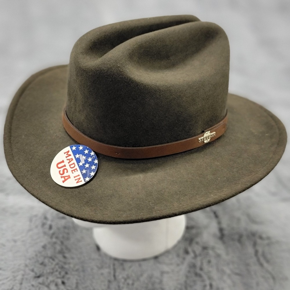 Stetson Hat Mens Medium Route 66 Cowboy Sage Green Wool Crushable Water Repel